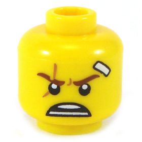 LEGO Head, Brown Eyebrows, Scar, Bandage, Angry