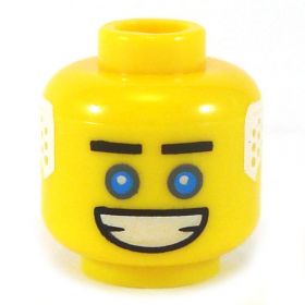LEGO Head, Straight Eyebrows, Large Blue Eyes and Large Smile, White Hair