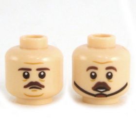 LEGO Head, Brown Eyebrows and Moustache, Chin Strap on One Side