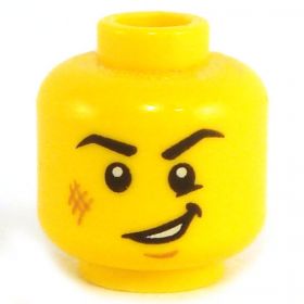 LEGO Head, Scratched/Bruised Face, Large Crooked Smile