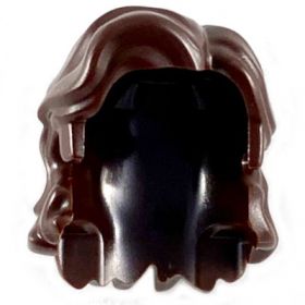 LEGO Hair, Left Side Part, Mid-Length and Wavy, Dark Brown