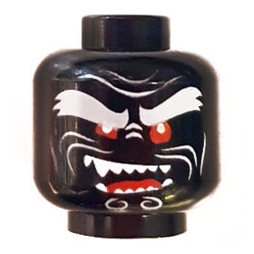 LEGO Head, Black with Red Eyes and Heavy Gray Eyebrows, Crooked Smile (Right)