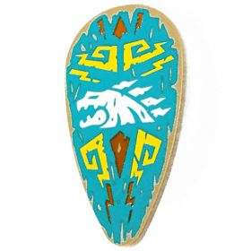LEGO Shield, Ovoid with White Dragon Head on Turquoise Background