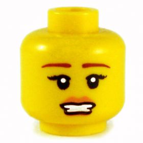 LEGO Head, Female with Brown Eyebrows, Eyelashes, Peach Lips, Open Smile