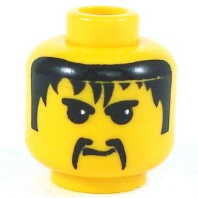 LEGO Head, Black Hair, Fu Manchu Moustache, Frown