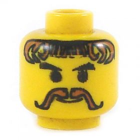 LEGO Head, Brown Hair with Long Handlebar Moustache