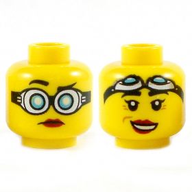 LEGO Head, Female, Blue Goggles, Smiling / Serious