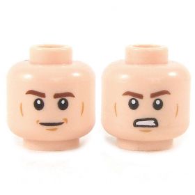 LEGO Head, Brown Eyebrows, Small Smile / Angry with Gritted Teeth