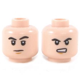 LEGO Head, Black Eyebrows, Serious / Angry with Gritted Teeth