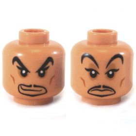LEGO Head, Black Arched Eyebrows, Black Moustache and Goatee, Cheek Lines, Smirking/Frowning