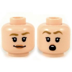 LEGO Head, Female, Brown Eyebrows, Peach Lips, Smiling / Surprised