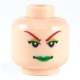 LEGO Head, Female, Flesh with Green Eyeshadow and Lips, Arched Eyebrows