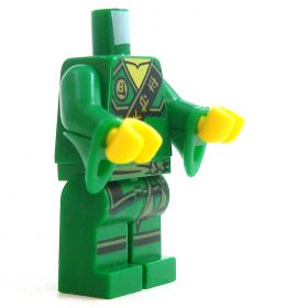LEGO Green Outfit with Tied Waist, Gold Writing, Flared Sleeves