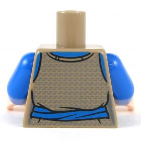 LEGO Torso, Female, Dark Tan Shirt over Blue Undershirt, Blue Belt
