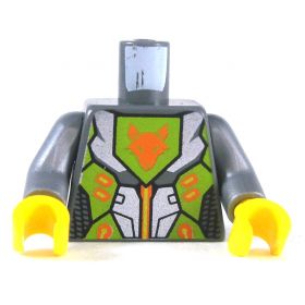 LEGO Torso, Flat Silver Armor with Fox Emblem, Lime Highlights