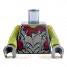 LEGO Torso, Fancy Armor with Ragged Red Shirt, Olive Green Arms