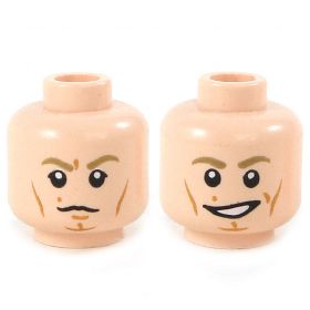LEGO Head, Dark Tan Eyebrows, Cheek Lines, Smiling