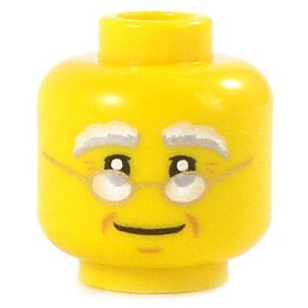 LEGO Head, Bushy White and Gray Eyebrows, Wire Rimmed Glasses, Smiling