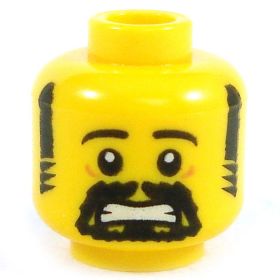LEGO Head, Black Sideburns, Moustache and Goatee, Scared/Worried