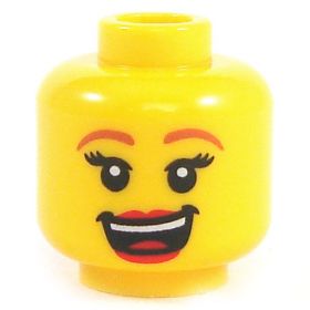 LEGO Head, Female with Eyelashes, Brown Eyebrows, Red Lips and Large Smile