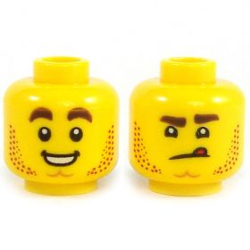 LEGO Head, Brown Eyebrows, Stubble, Double Chin, Smiling/Concentrating