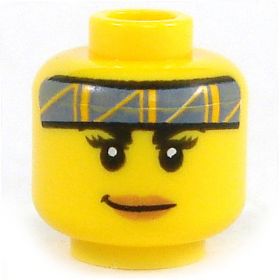 LEGO Head, Female with Eyelashes, Peach Lips, Crooked Smile, and Patterned Headband