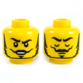 LEGO Head, Black Moustache and Beard, Smiling/Asleep
