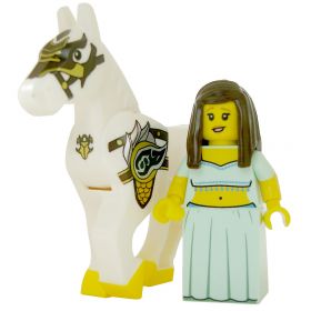 LEGO Riding Horse or Warhorse, White, Rounded Features, Black and Gold Armor