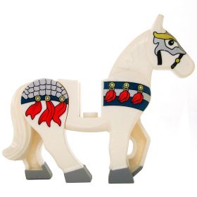 LEGO Riding Horse or Warhorse, White, Rounded Features, Silver and Blue