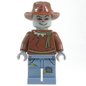 LEGO Scarecrow, Gray Stitched Head, Reddish Brown Shirt