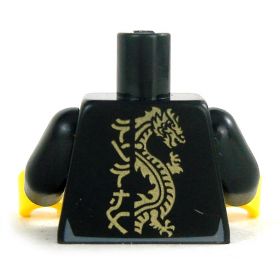 LEGO Torso, Black with Gold Designs, Writing and Dragon on Reverse