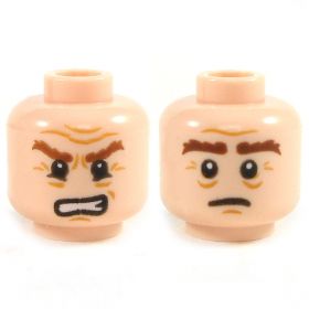 LEGO Head, Flesh, Reddish Brown Eyebrows and Wrinkles, Forwning/Angry