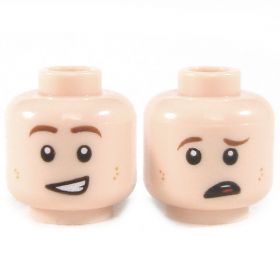 LEGO Head, Brown Eyebrows, Smiling/Concerned