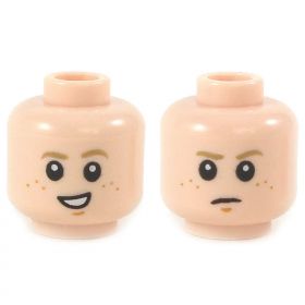 LEGO Head, Flesh, Dark Tan Eyebrows, Freckles, Smiling/Serious