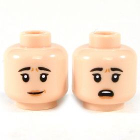 LEGO Head, Female, Black Eyebrows and Peach Lips, Smiling / Worried