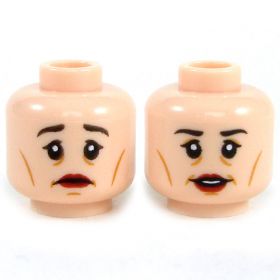 LEGO Head, Female, Black Eyebrows, Dark Red Lips, and Cheek Lines, Smile/Frown