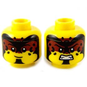 LEGO Head, Feline, Yellow with Spots, Brown "Mask"