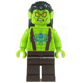 LEGO Hair, Long and Straight with Braid in Back, Black with Lime Ears