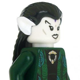 LEGO Hair, Long and Straight with Braid in Back, Black with White Ears