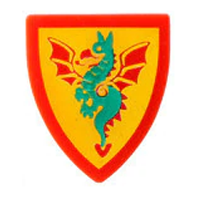 LEGO Shield, Triangular with Red and Green Dragon on Gold Background