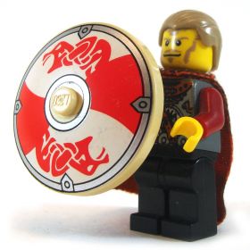 LEGO Shield, Round Convex, White with Red Serpent Design