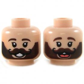 LEGO Head, Dark Brown Eyebrows and Beard with Curly Moustache, Smiling