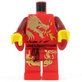 LEGO Red Outfit with Gold Dragon Design, Wizard Sleeves