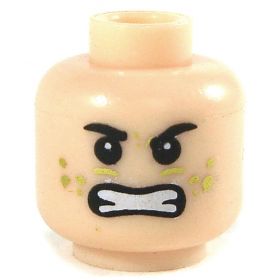 LEGO Head, Black Eyebrows, Angry, Gold Paint Design on Face