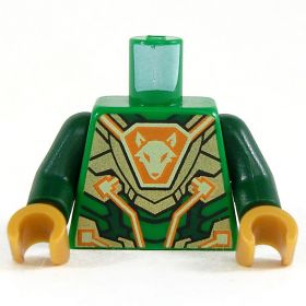 LEGO Torso, Green with Dark Green Arms, Gold Armor with Wolf/Fox Symbol