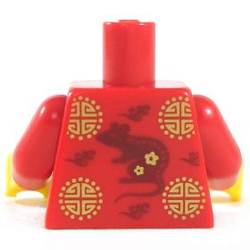 LEGO Torso, Red with Black Arms and Gold Wings/Fire Pattern [CLONE]