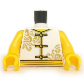 LEGO Torso, White with Gold Design, Frog Closures, Bare Arms