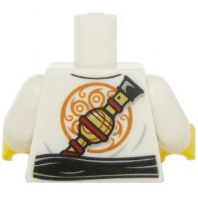 LEGO Torso, White Shirt with Frog Clasps, Flower Design, Flute