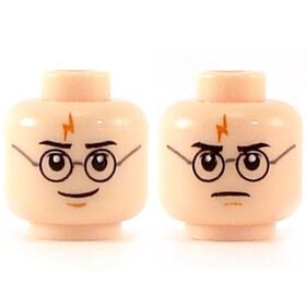 LEGO Head, Lightning Bolt Scar and Glasses, Thin Eyebrows, Smile/Frown