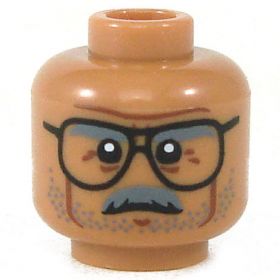 LEGO Head, Medium Dark Flesh, Gray Moustache and Glasses